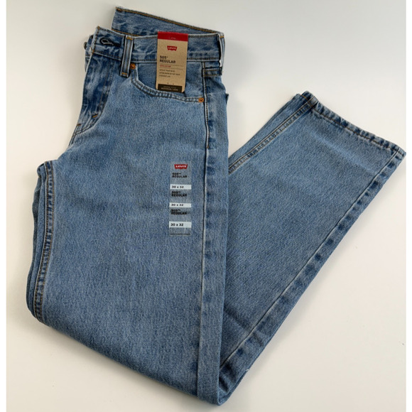 Levi's Men 505 Regular Fit Straight Leg Zip Fly Non-Stretch Jeans 32x34 Blue - Picture 1 of 12
